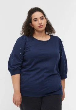 Zizzi BALLONÄRMELN UND PERLEN - Blouse - Black Iris