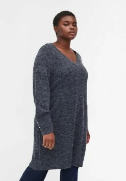 Zizzi MARLED DRESS WITH A V NECKLINE - Robe Pull - Blue