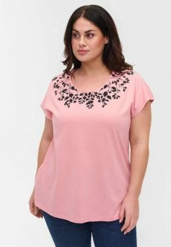 Zizzi T-shirt Imprimé - Blush Mel Leaf