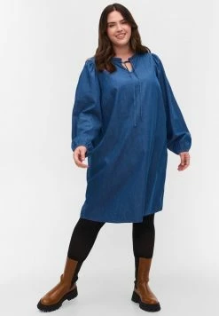 Zizzi DENIM TIE STRING - Robe En Jean - Blue Denim