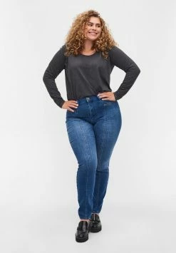 Zizzi T-shirt à Manches Longues - Dark Grey Melange