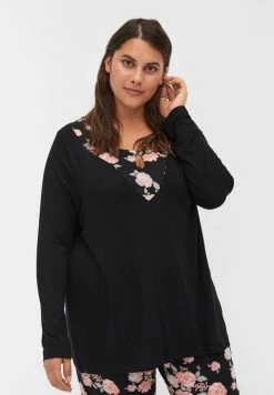 Zizzi Haut De Pyjama - Black Flower Aop