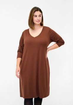 Zizzi MIT V AUSSCHNITT UND LANGEN ÄRMELN - Robe De Jour - Rocky Road