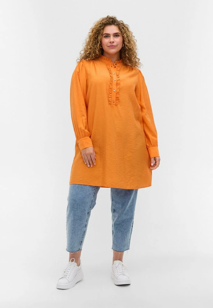 Zizzi BUTTONS AND RUFFLE DETAILS - Tunique - Tangelo 2 Zizzi BUTTONS AND RUFFLE DETAILS - Tunique - Tangelo – Image 2