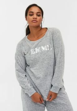 Zizzi T-shirt à Manches Longues - Light Grey Mel