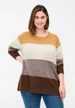 Zizzi GESTREIFTE MIT RIPPBÜNDCHEN - Pullover - Rocky Road Comb