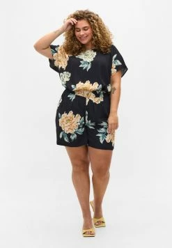 Zizzi WITH ELASTICATED WAISTBAND - Short - Roses On Navy