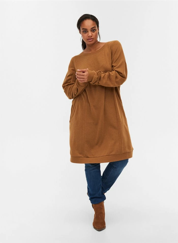 Zizzi MIT TASCHEN UND DRAPIERTEN ÄRMELN - Robe En Jersey - Brown 1 Zizzi MIT TASCHEN UND DRAPIERTEN ÄRMELN - Robe En Jersey - Brown