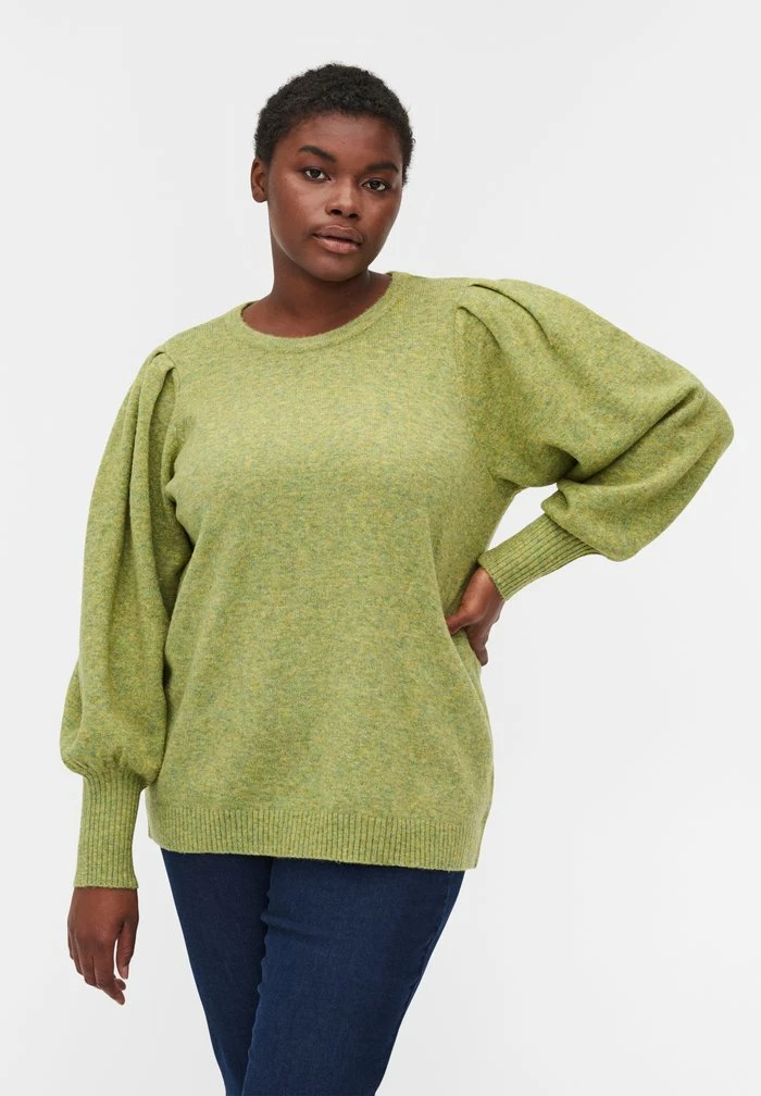 Zizzi Pullover - Green Olive Mel 1 Zizzi Pullover - Green Olive Mel