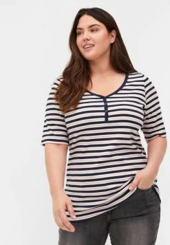 Zizzi T-shirt Imprimé - Blue Rose Stripe