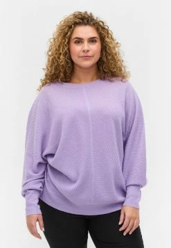 Zizzi STRIKKET RIBKANT - Pullover - Purple Rose