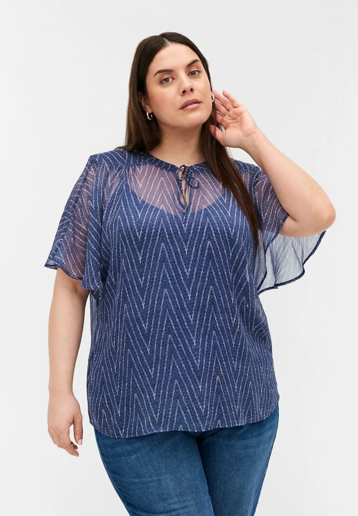 Zizzi Blouse - Blue Indigo Aop 1 Zizzi Blouse - Blue Indigo Aop