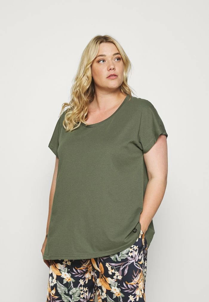 Zizzi EFANNEY BUTTON TEE - T-shirt Basique - Thyme 1 Zizzi EFANNEY BUTTON TEE - T-shirt Basique - Thyme