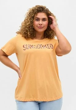 Zizzi KURZARM - T-shirt Imprimé - Apricot Nectar Sun