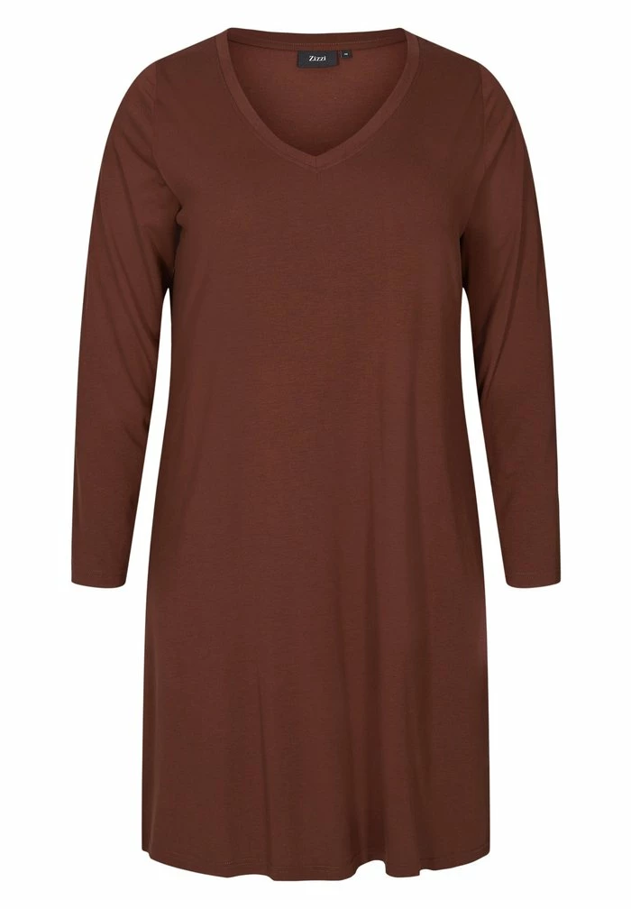 Zizzi MIT V AUSSCHNITT UND LANGEN ÄRMELN - Robe De Jour - Rocky Road 4 Zizzi MIT V AUSSCHNITT UND LANGEN ÄRMELN - Robe De Jour - Rocky Road – Image 4