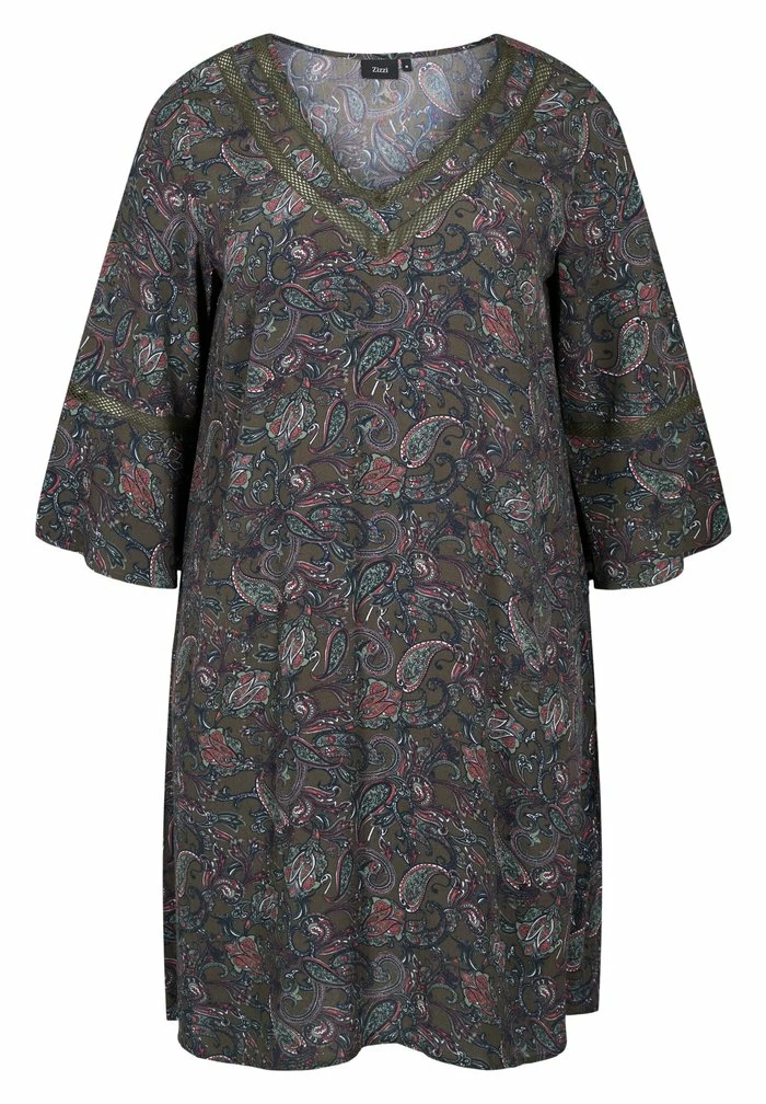 Zizzi Robe De Jour - Green Paisley 4 Zizzi Robe De Jour - Green Paisley – Image 4
