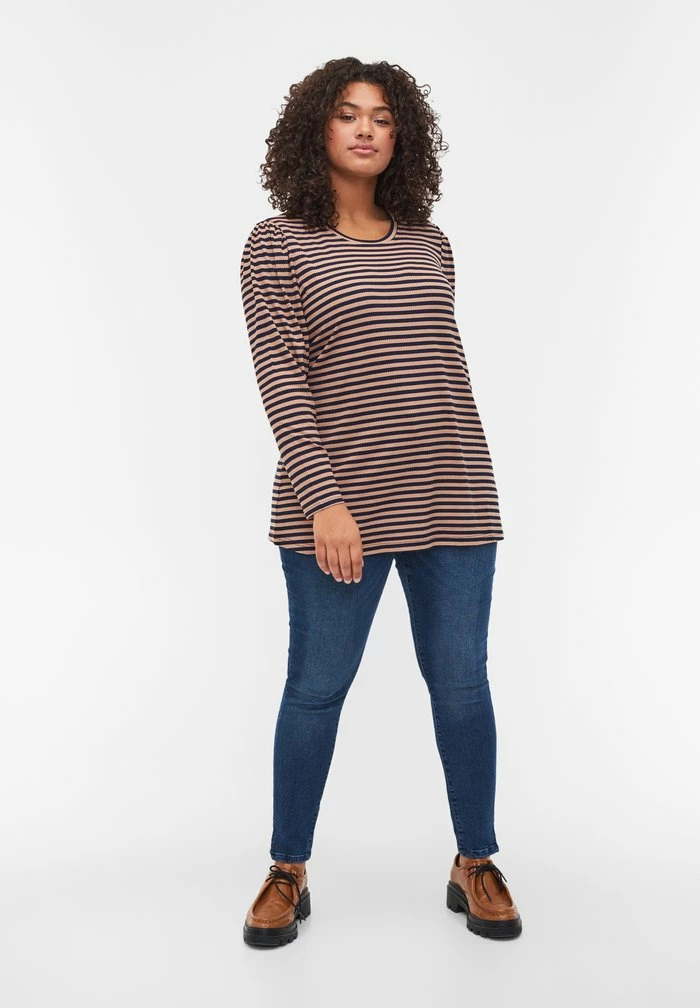 Zizzi Blouse - Blue Camel Stripe 2 Zizzi Blouse - Blue Camel Stripe – Image 2