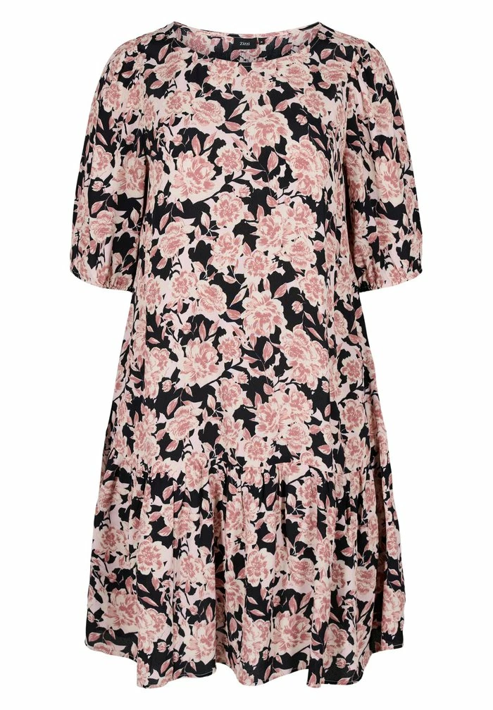 Zizzi MIDI - Robe De Jour - Black Flower Aop 4 Zizzi MIDI - Robe De Jour - Black Flower Aop – Image 4