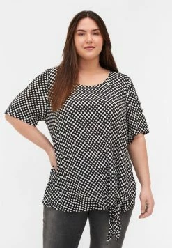 Zizzi MIT BLUMENPRINT - Blouse - Black W. White Dot