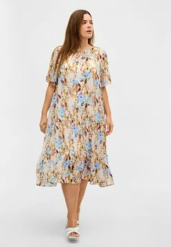 Zizzi SHORT SLEEVED - Robe De Jour - Humus Flower Aop