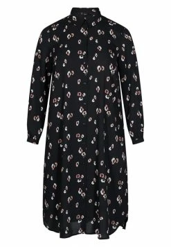 Zizzi MED SLIDS - Robe Chemise - Black W Flower
