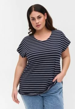 Zizzi WITH STRIPES - T-shirt Imprimé - Blue Stripe
