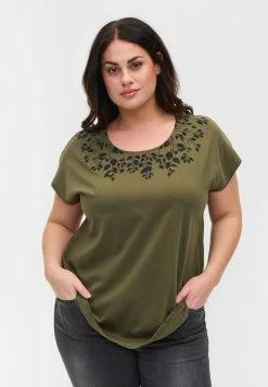 Zizzi MIT PRINTDETAILS - T-shirt Imprimé - Ivy Green Mel Leaf