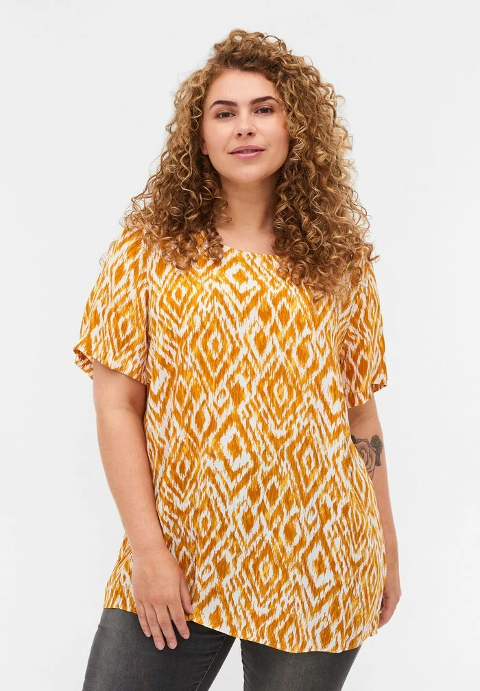 Zizzi Blouse - Golden Yellow Aop 1 Zizzi Blouse - Golden Yellow Aop