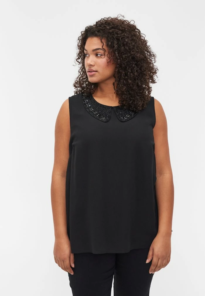 Zizzi BEADED WITH COLLAR - Débardeur - Black 1 Zizzi BEADED WITH COLLAR - Débardeur - Black