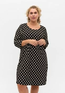 Zizzi Chemise De Nuit / Nuisette - Black W. Angora Dot