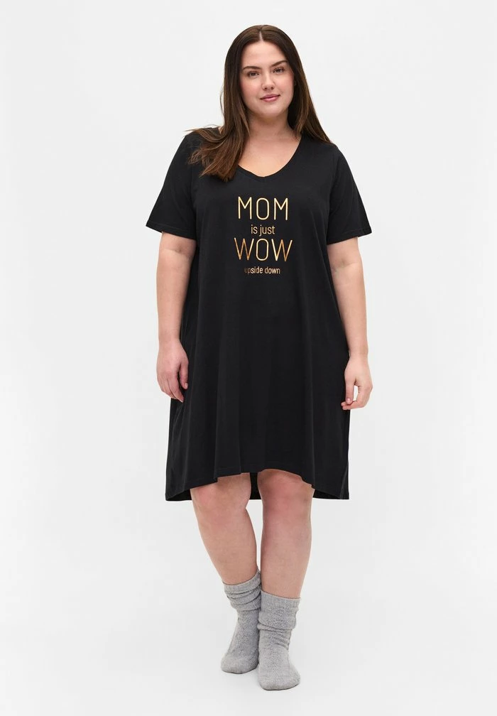 Zizzi Chemise De Nuit / Nuisette - Black W Copper Mom 2 Zizzi Chemise De Nuit / Nuisette - Black W Copper Mom – Image 2