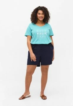 Zizzi MIT V-AUSSCHNITT - T-shirt Imprimé - Aqua Sea Good F.
