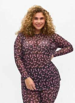 Zizzi LANGARM MIT MESH UND PRINT - Blouse - Black