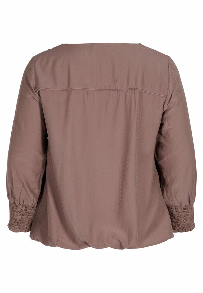 Zizzi MED V-UDSKÆRING OG SMOCK - Blouse - Deep Taupe 2 Zizzi MED V-UDSKÆRING OG SMOCK - Blouse - Deep Taupe – Image 2