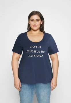 Zizzi BOXY TEE WITH FOLD UP - T-shirt Imprimé - Mood Indigo