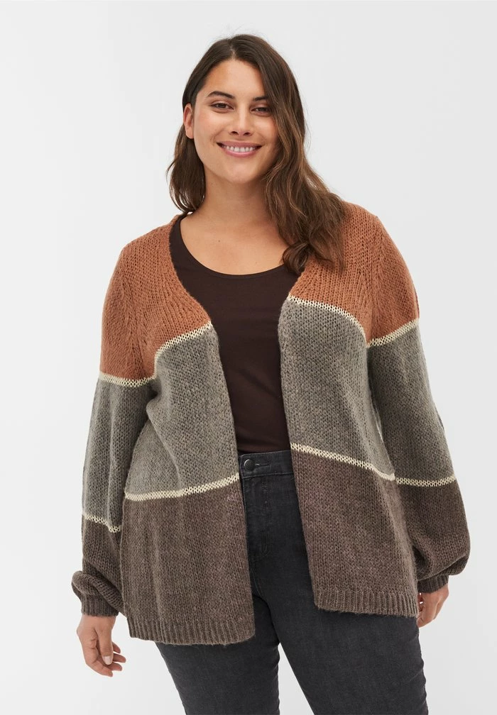 Zizzi WITH STRIPES AND BALLOON SLEEVES - Blazer - Burlwood Mel/comb 1 Zizzi WITH STRIPES AND BALLOON SLEEVES - Blazer - Burlwood Mel/comb