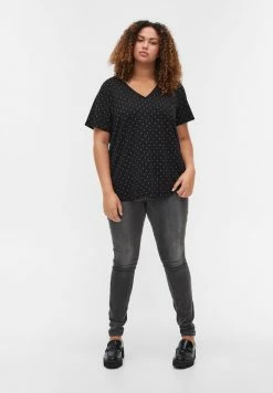 Zizzi T-shirt Imprimé - Black W. Silver