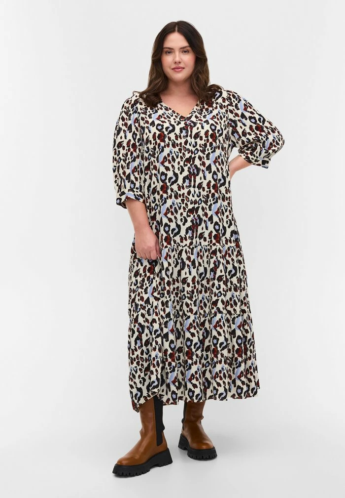 Zizzi 3/4 SLEEVES - Robe De Jour - White Leo Print 2 Zizzi 3/4 SLEEVES - Robe De Jour - White Leo Print – Image 2