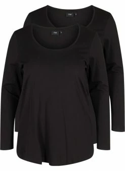 Zizzi 2-PACK LONG-SLEEVED BASIC BLOUSE - T-shirt à Manches Longues - Black