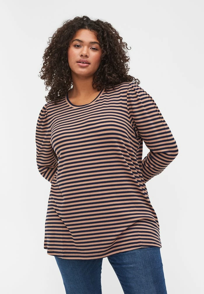 Zizzi Blouse - Blue Camel Stripe 1 Zizzi Blouse - Blue Camel Stripe