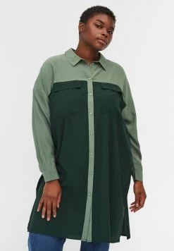 Zizzi LANGÆRMET MED BRYSTLOMMER - Robe Chemise - Scarab/laurel Wreath