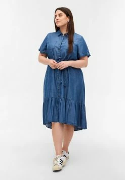 Zizzi Robe Chemise - Medium Blue Denim