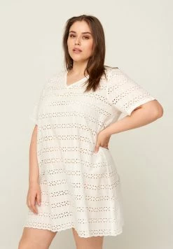 Zizzi WITH BRODERIE ANGLAISE - Robe De Jour - Off-white