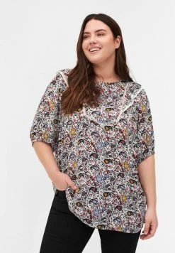 Zizzi MED KORTE ÆRMER - Blouse - Powder Puff Aop