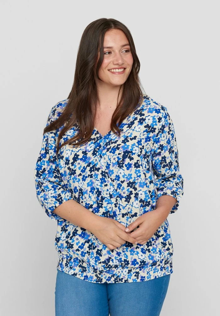 Zizzi Blouse - Blue Flower Aop 1 Zizzi Blouse - Blue Flower Aop