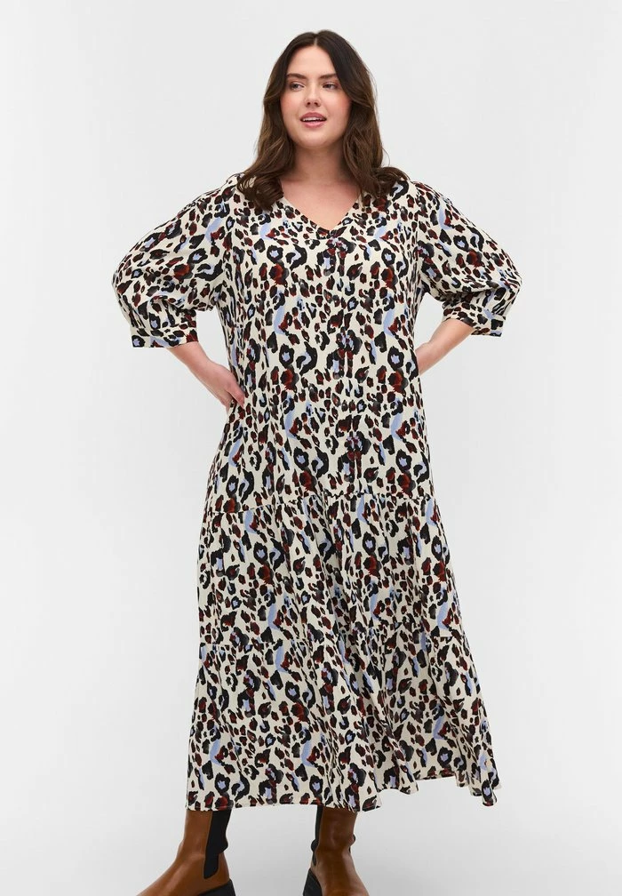 Zizzi 3/4 SLEEVES - Robe De Jour - White Leo Print 1 Zizzi 3/4 SLEEVES - Robe De Jour - White Leo Print