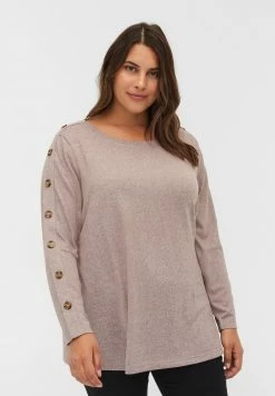 Zizzi LONG-SLEEVED WITH BUTTON DETAILS - Pullover - Rocky Road Melange