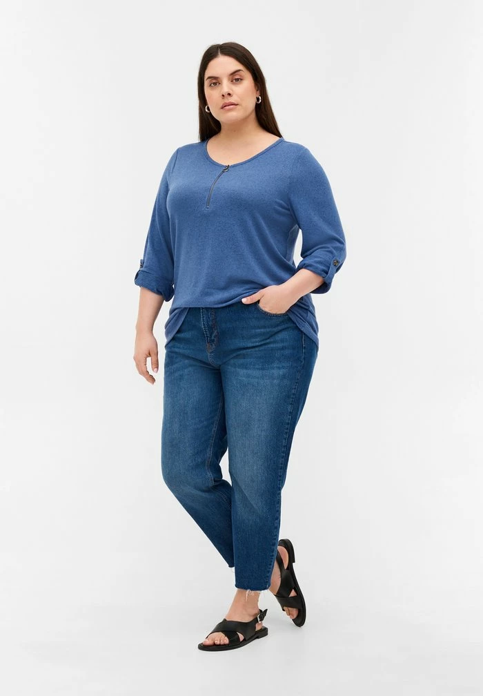 Zizzi Blouse - Colony Blue Melange 2 Zizzi Blouse - Colony Blue Melange – Image 2