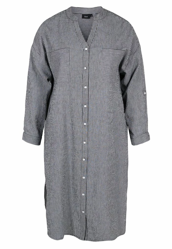 Zizzi GESTREIFTES - Robe Chemise - Black Stripe 1 Zizzi GESTREIFTES - Robe Chemise - Black Stripe