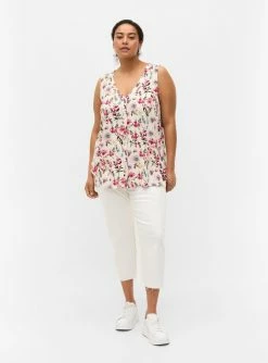 Zizzi FLORAL WITH BUTTONS - Débardeur - Bright White Aop